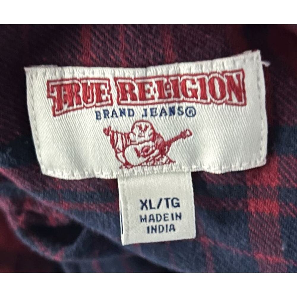 True Religion Red & Black Plaid Short Sleeve Button Down Flannel Shirt Men's XL - Picture 5 of 6